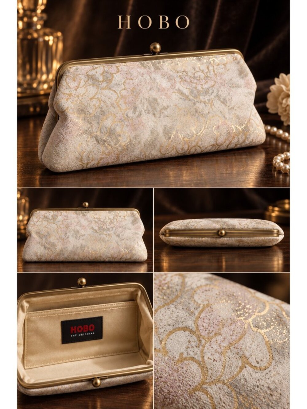 HOBO International Lauren Metallic Floral Leather Double Frame Clutch Wallet